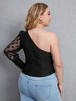Plus One Shoulder Dobby Mesh Panel Top