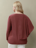 Plus Solid Ruffle Trim Overlay Blouse