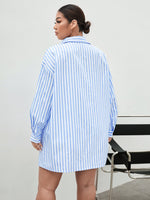 Plus Striped Button Front Drop Shoulder Blouse