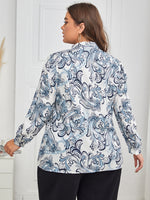 Plus Scroll & Paisley Scarf Print Tie Neck Blouse