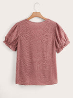 Plus Confetti Print Puff Sleeve Cut Out Blouse