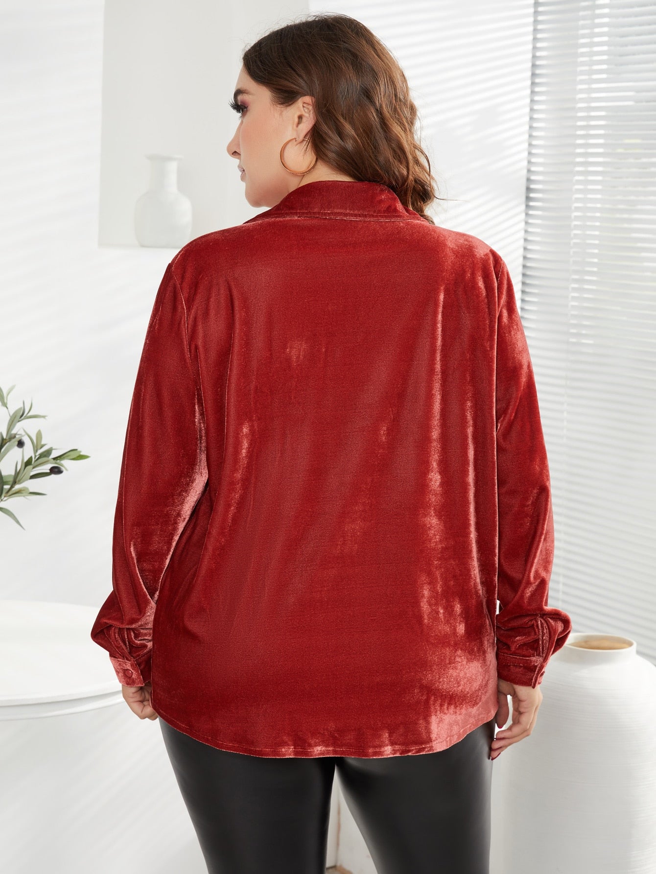 Plus Pocket Patched Velvet Blouse