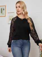 Plus Contrast Lace Raglan Sleeve Tee