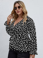 Plus Surplice Plunging Neck Belted Peplum Blouse