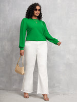 Plus Solid Buttoned Keyhole Blouse