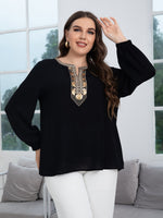 Plus Sequin Detail Notched Neck Blouse