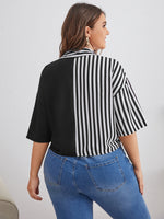 Plus Drop Shoulder Stripe Panel Knot Hem Blouse
