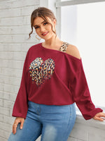 Plus Leopard & Star Print Asymmetrical Neck Drop Shoulder Tee