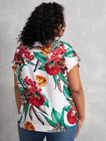 Plus Floral Print Batwing Sleeve Blouse