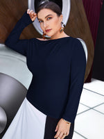 Plus Solid Plicated Asymmetrical Neck Tee