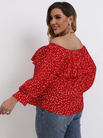 Plus Off-shoulder Confetti Heart Print Ruffle Blouse