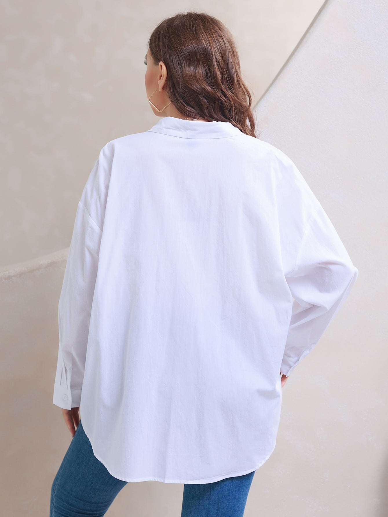 Plus Patched Pocket Drop Shoulder Blouse