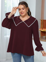 Plus Guipure Lace Trim Statement Collar Flounce Sleeve Blouse