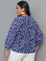 Plus Allover Print Bishop Sleeve Blouse
