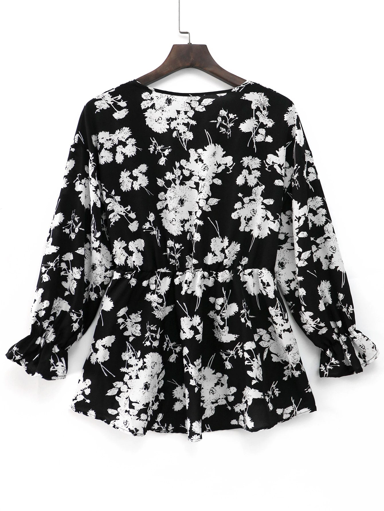 Plus Floral Print Flounce Sleeve High Low Hem Blouse