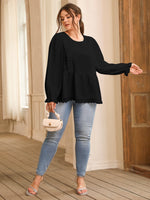 Plus Guipure Lace Trim Flounce Sleeve Peplum Blouse