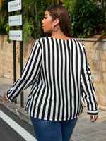 Plus Striped Print V Neck Blouse