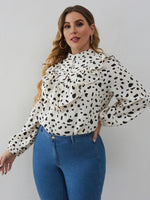 Plus Dalmatian Print Ruffle Trim Lantern Sleeve Blouse