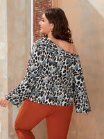 Plus Chain And Butterfly Print Asymmetrical Neck Blouse