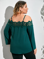 Plus Cold Shoulder Guipure Lace Appliques Blouse