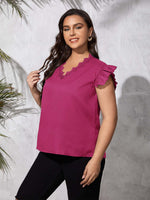 Plus Contrast Guipure Lace V-neck Ruffle Trim Blouse