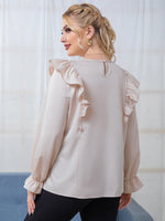 Plus Flounce Sleeve Ruffle Trim Blouse