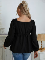 Plus Sweetheart Neck Shirred Lantern Sleeve Peplum Blouse