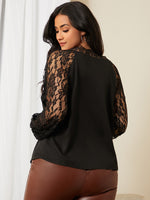 Plus Floral Lace Raglan Sleeve Blouse