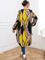 Plus Leopard & Paisley Print Colorblock Lantern Sleeve High Low Hem Blouse