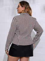 Plus Houndstooth Print Choker Neck Blouse