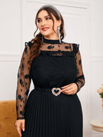 Plus 1pc Mock Neck Ruffle Trim Lace Top