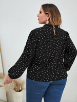 Plus Confetti Heart Print Bishop Sleeve Frilled Neck Blouse