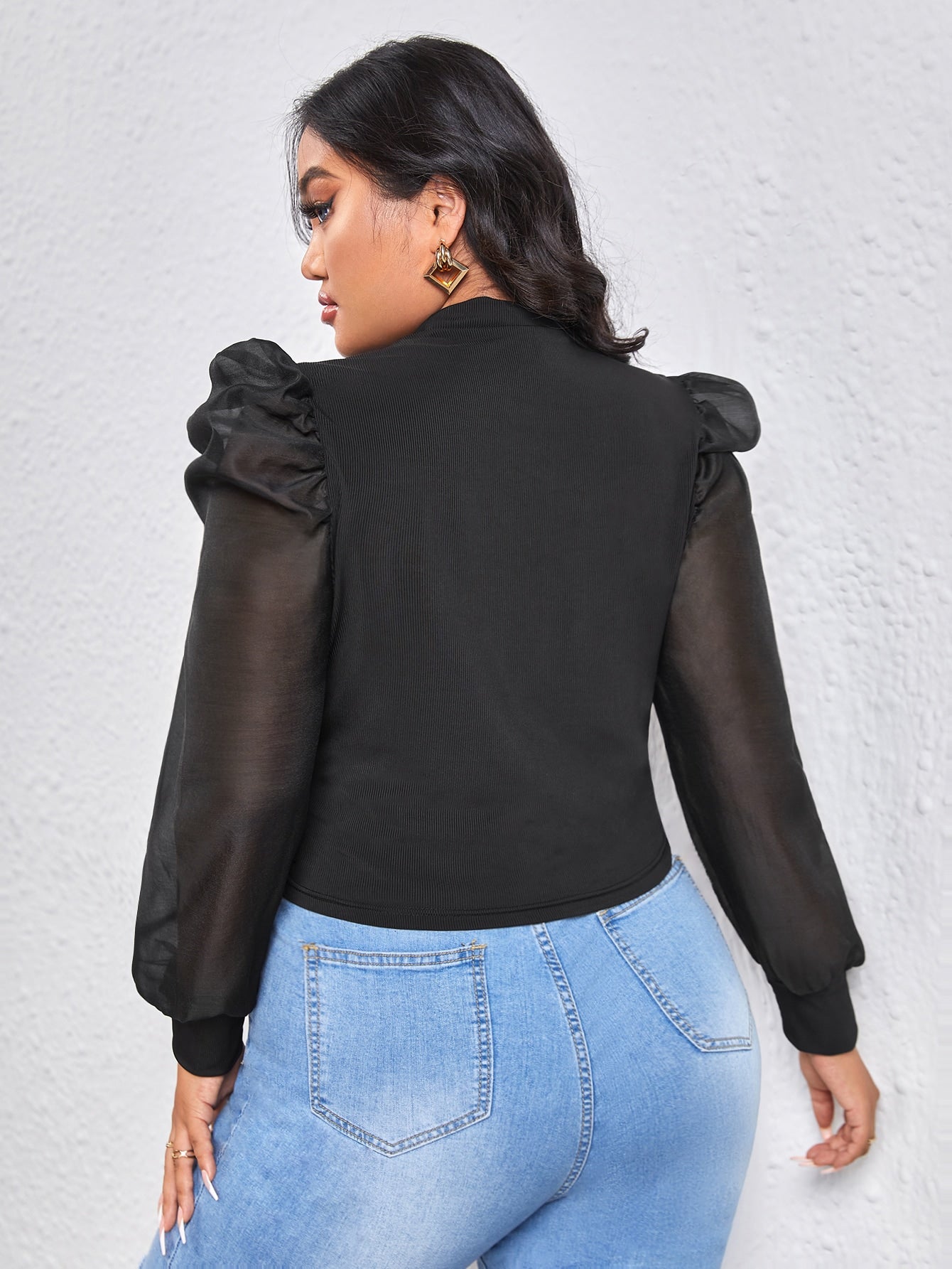 Plus Puff Sleeve Mock Neck Top