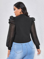 Plus Puff Sleeve Mock Neck Top
