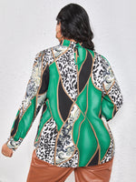 Plus Paisley & Leopard Print Mock Neck Blouse
