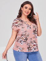 Plus V-neck Floral Top