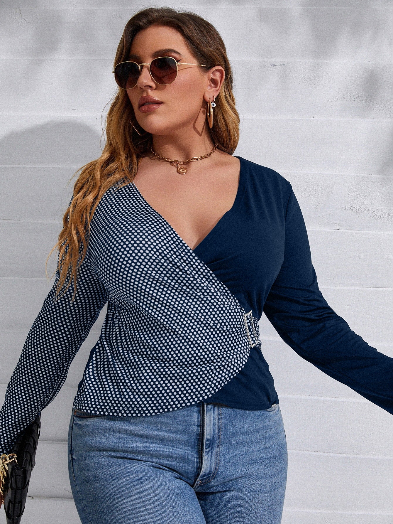 Plus Polka Dot Rhinestone Decor Tee