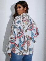 Plus Chain Print Drop Shoulder Blouse