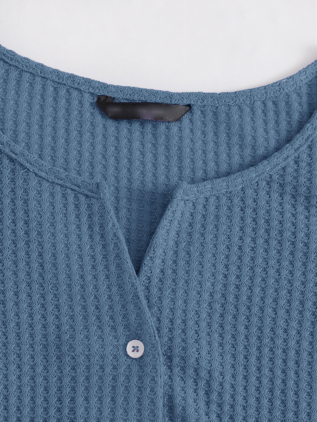 Plus Lettuce Trim Button Placket Waffle Knit Tee