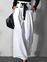 Casual Color Block Sash Pocket Stitching Loose Long Pants