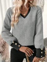 Casual Long Sleeve V Neck Plaid Regular Blouse
