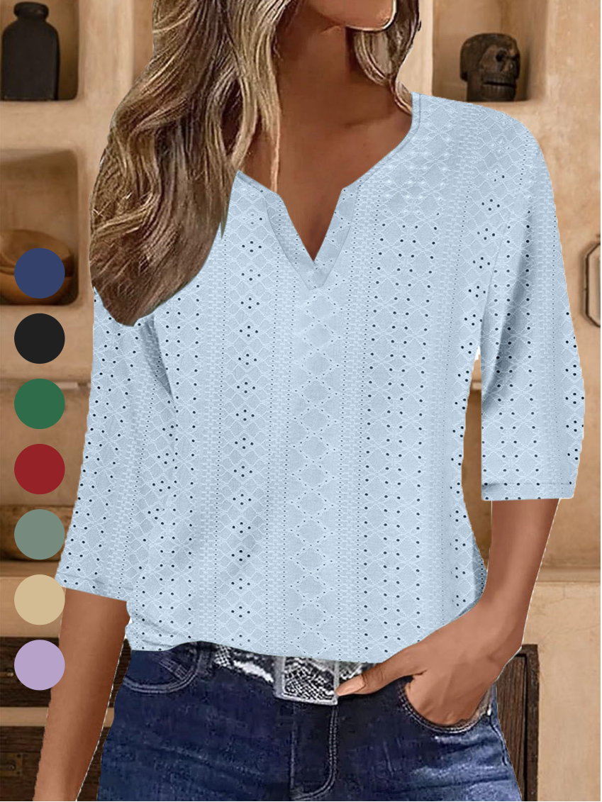 Loose Half Sleeve V Neck Plain Casual Regular Blouse
