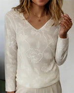 Long Sleeve V Neck 3D Printing Vintage Regular Blouse