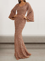 Sexy Long Sleeve Crew Neck Plain Tight Maxi Dress