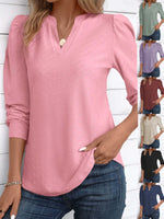 Loose Long Sleeve Notched Plain Casual Regular Blouse