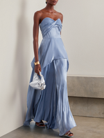 Elegant Sleeveless Strapless Plain Ruched Maxi Dress