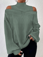 Casual Long Sleeve Turtleneck Plain Loose Regular Blouse