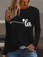 Casual Long Sleeve Crew Neck Text Letters Loose Regular T-Shirt