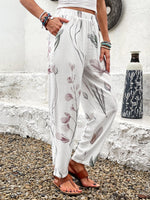 Casual Floral Pocket Stitching Loose Long Pants