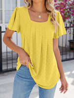Loose Short Sleeve Square Neck Plain Casual Regular Blouse